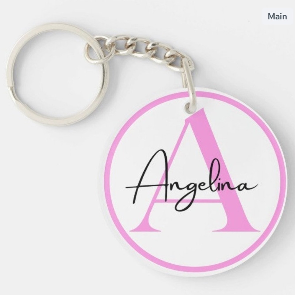 Outlined Monogram Custom Handmade Resin Circle Keychain - Picture 3 of 6